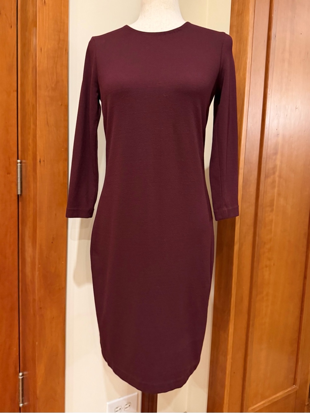 Vince Long Sleeve Crewneck Sheath Dress - Burgundy Plum